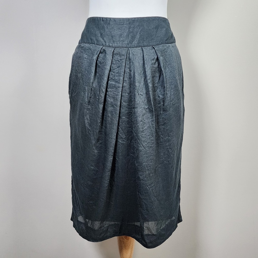Stills Silk Linen Skirt Womens‎ Large 32" Waist Natural Eco Pleated Preppy Work